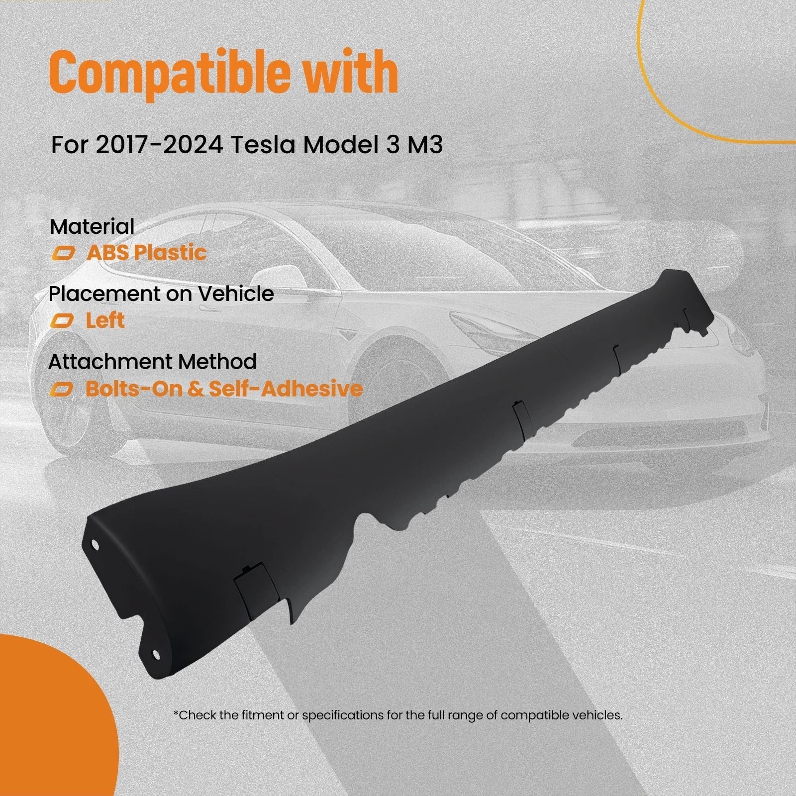 Lower Protection Cover for Tesla Model 3 (2017–2024) Black Side Skirt
