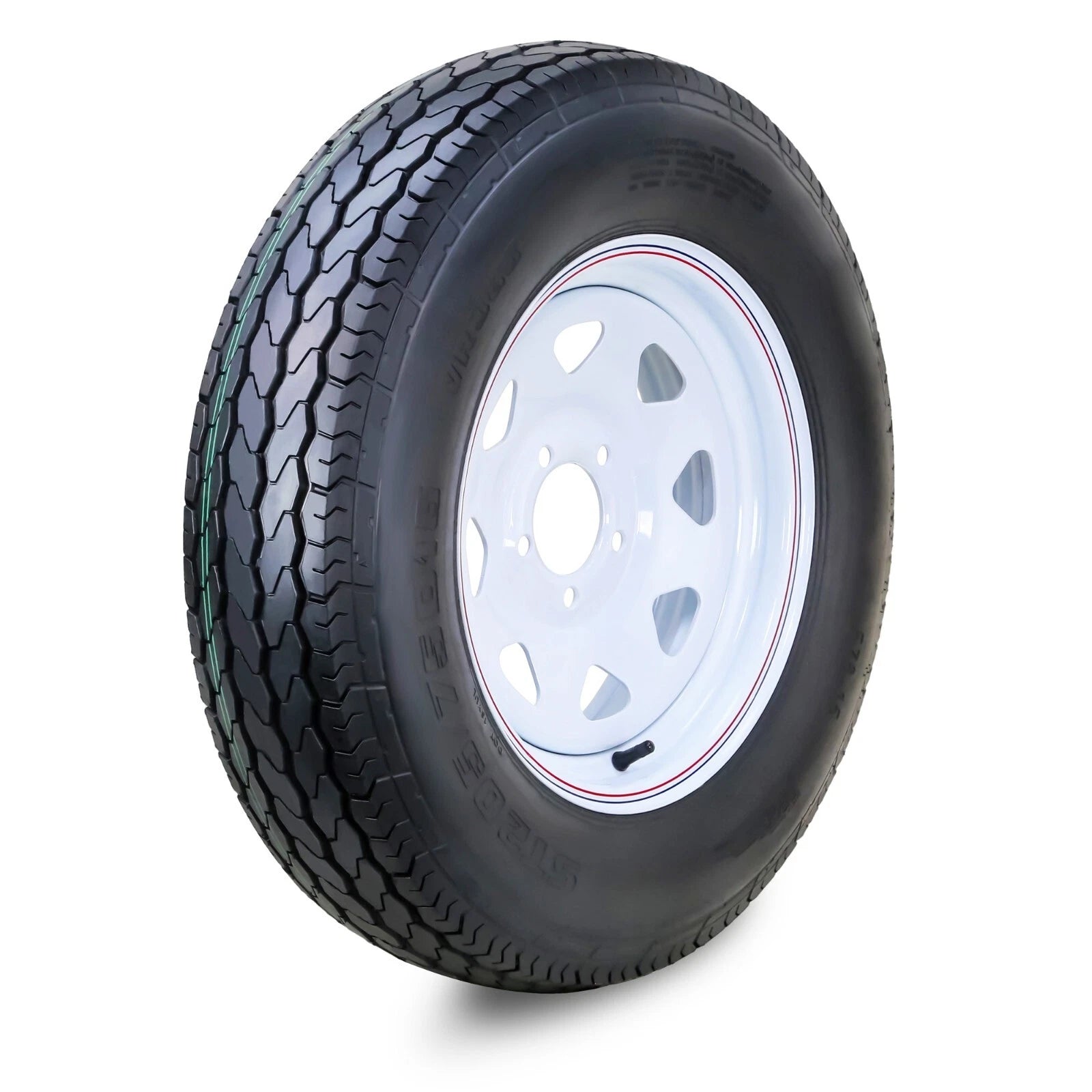 FC Trailer Tire Wheel Rim ST205/75D15 6-Ply 5 Lug on 5" PCD White Spoke