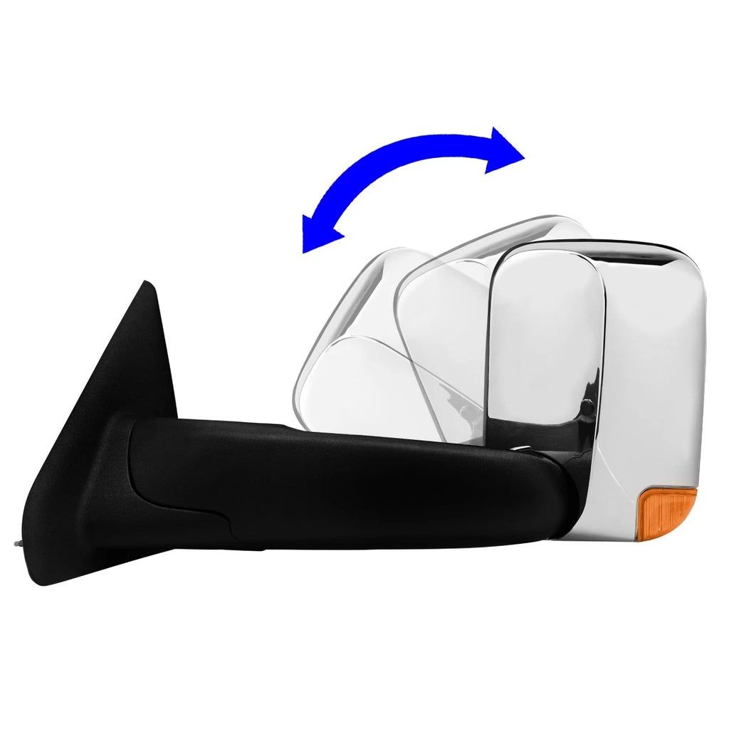 Chrome Power Flip-Up Tow Mirror for Dodge Ram (2002–2009) + Heated + Amber LED Signal