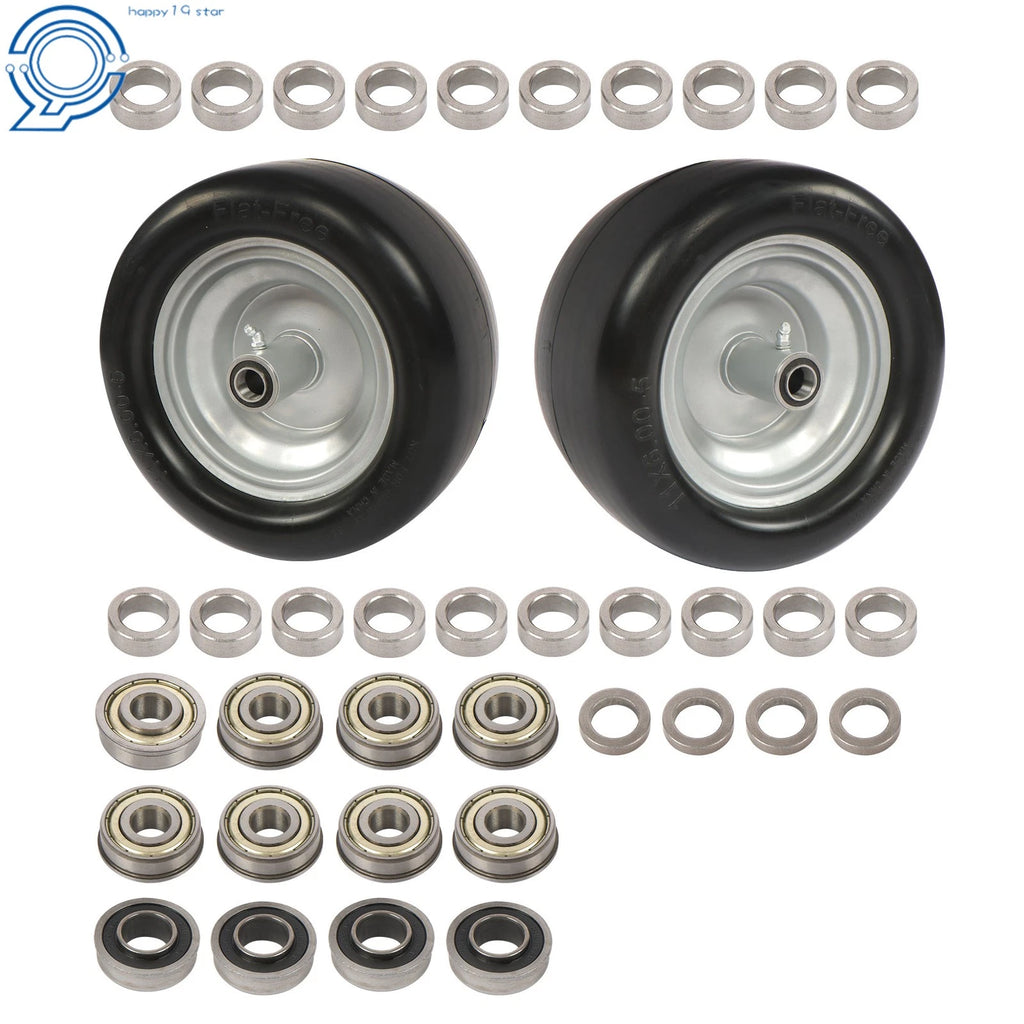 Set of 2 Flat Free Tire and Wheel Assembly for Riding Lawn Mower