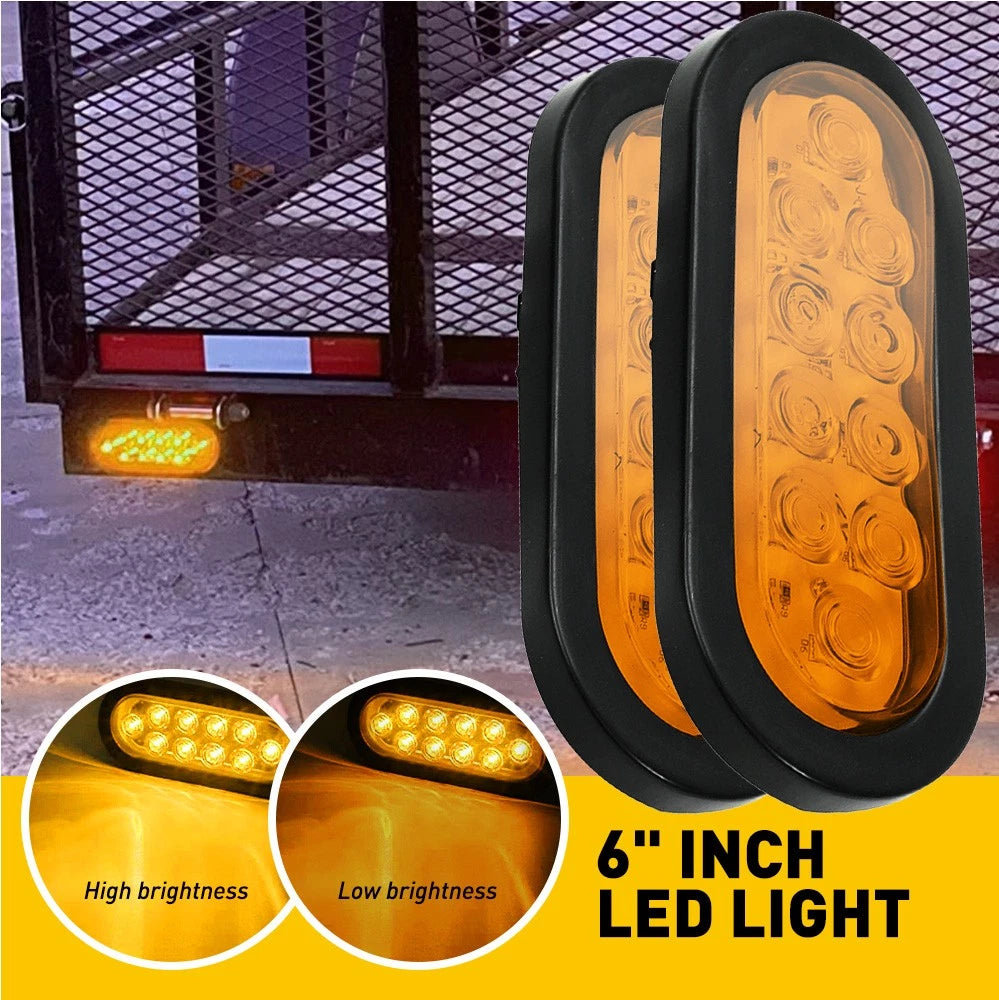 2X 6" Oval Amber LED Turn/Tail Lights for Trailer Truck (Made in USA)