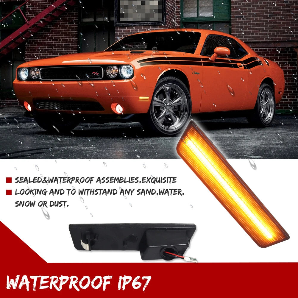 2X Smoked Lens Amber LED Front Side Marker Lights for Dodge Challenger (2008–2014)