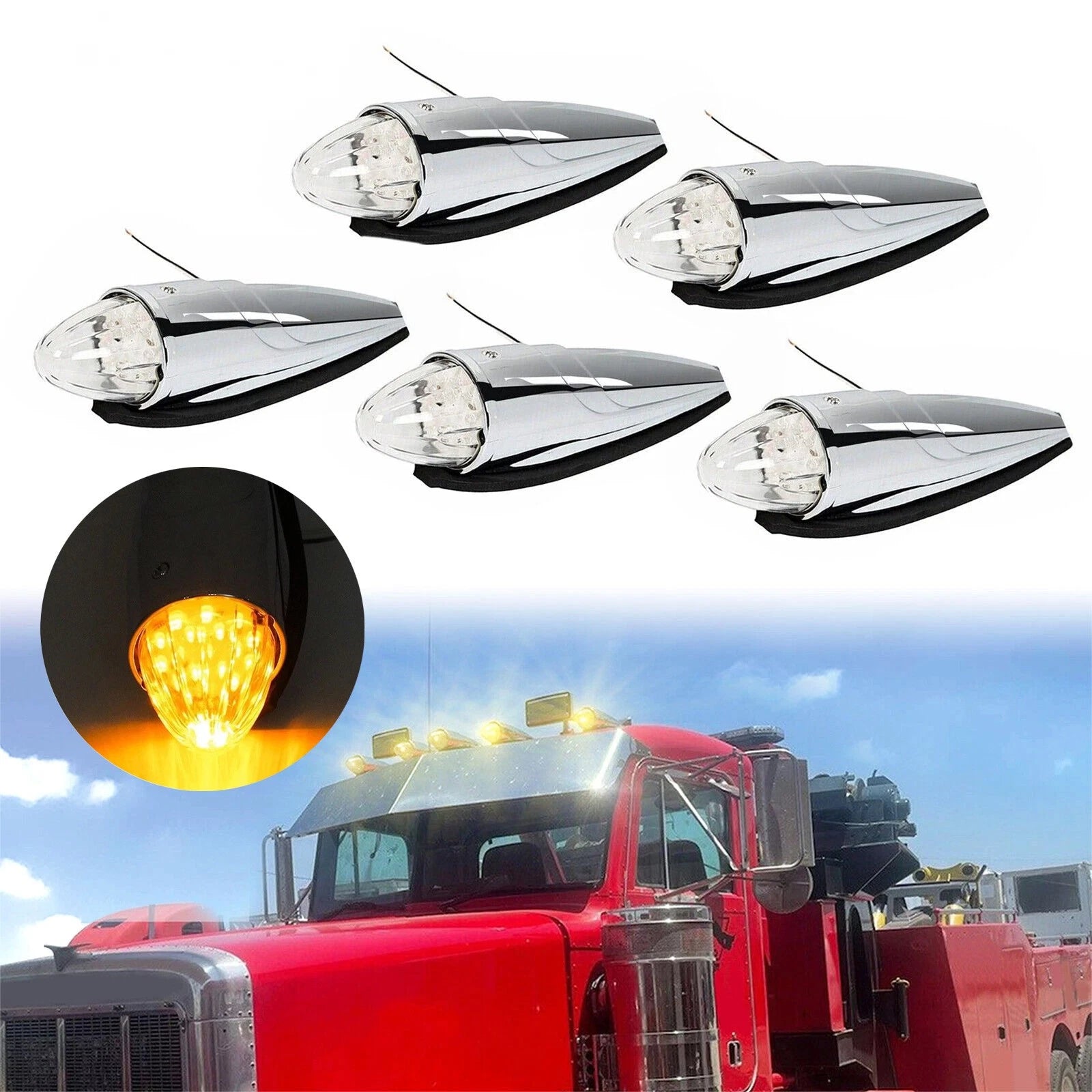 5X LED Torpedo Cab Roof Top Marker Lights Kit for Kenworth Peterbilt
