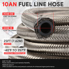 J2 10AN Stainless Steel Braided Fuel Line Tube Oil Hose Kit 25FT