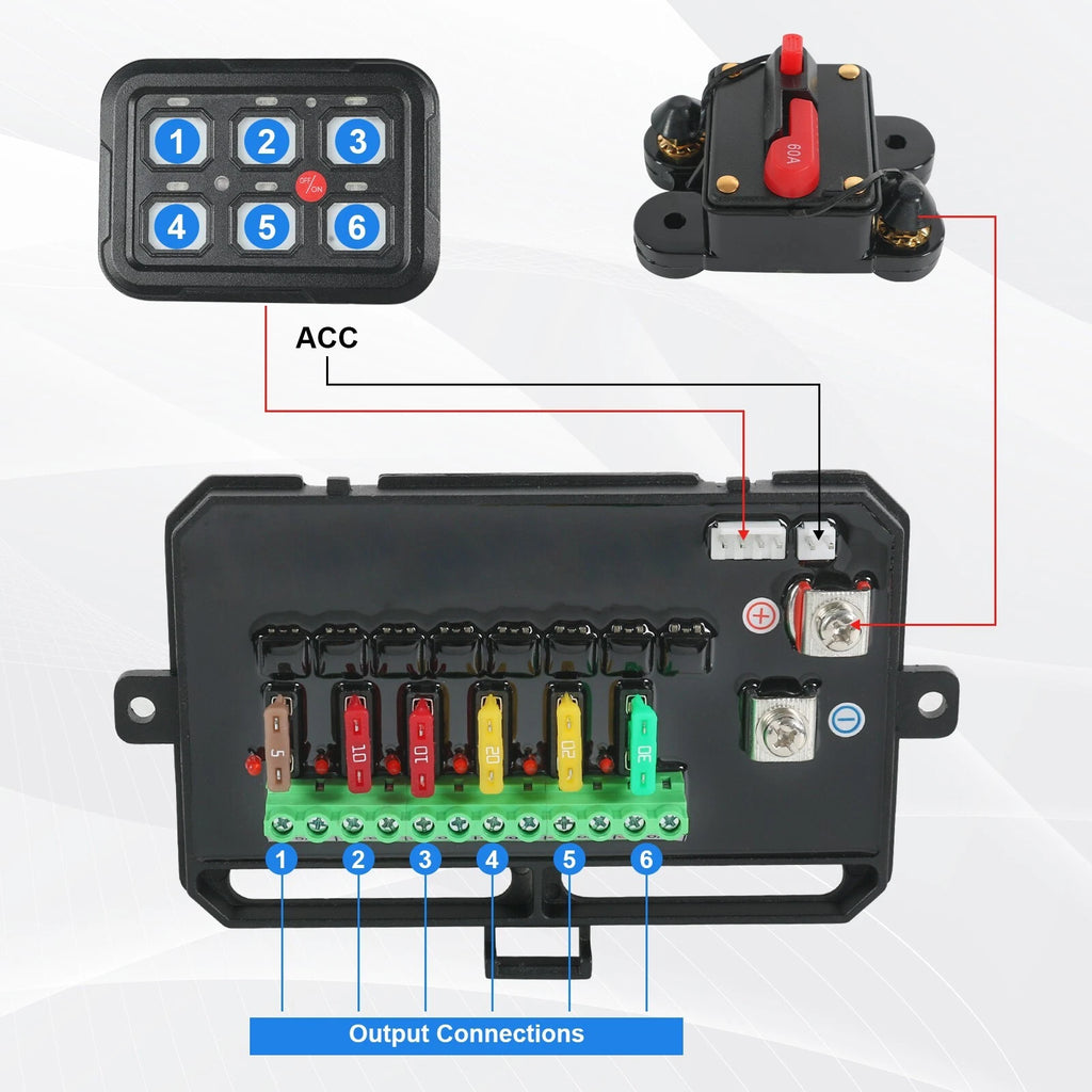 6 Gang Switch Panel for Car Boat (Dimmable, 720W, LED)