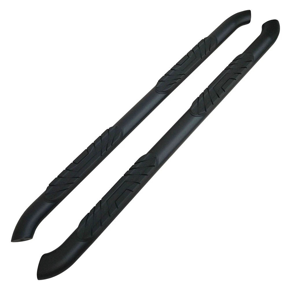 Black Titanium 4in Steel Oval Bent w/ Pads Step Nerf Bar for 09-19 Ram Crew Cab