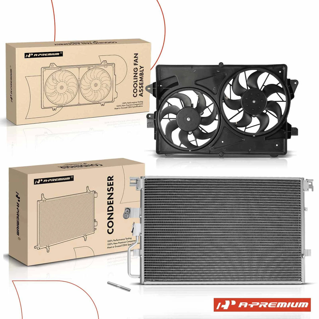 2Pc AC Condenser & Cooling Fan Assembly Kit for Chevy Equinox (2005)