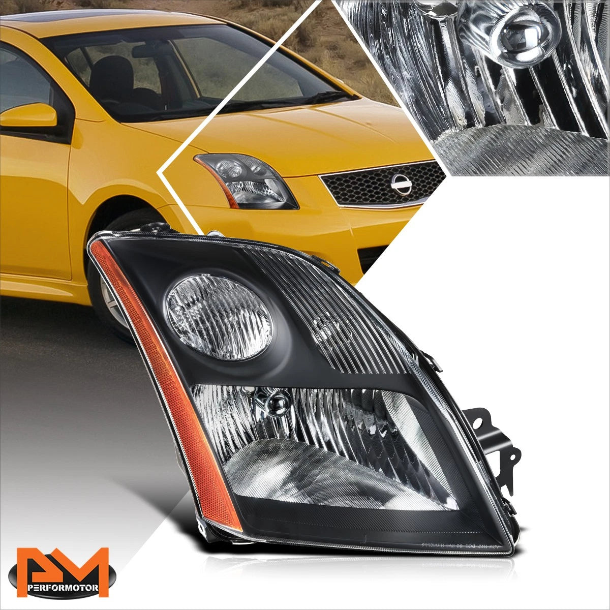 Passenger Side Headlight Lamp for Nissan Sentra 2.5L (2007–2009) Black