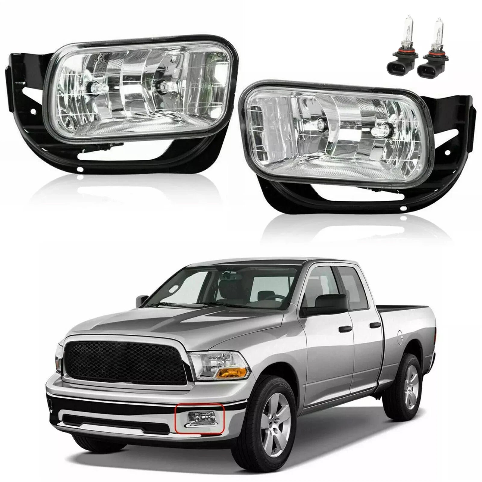 Set of 2 Fog Lights for Dodge Ram 1500 2500 3500 (2009–2012) w/Bracket