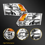Headlights for Dodge Ram 1500 2500 3500 (2009–2018) Quad Chrome Housing