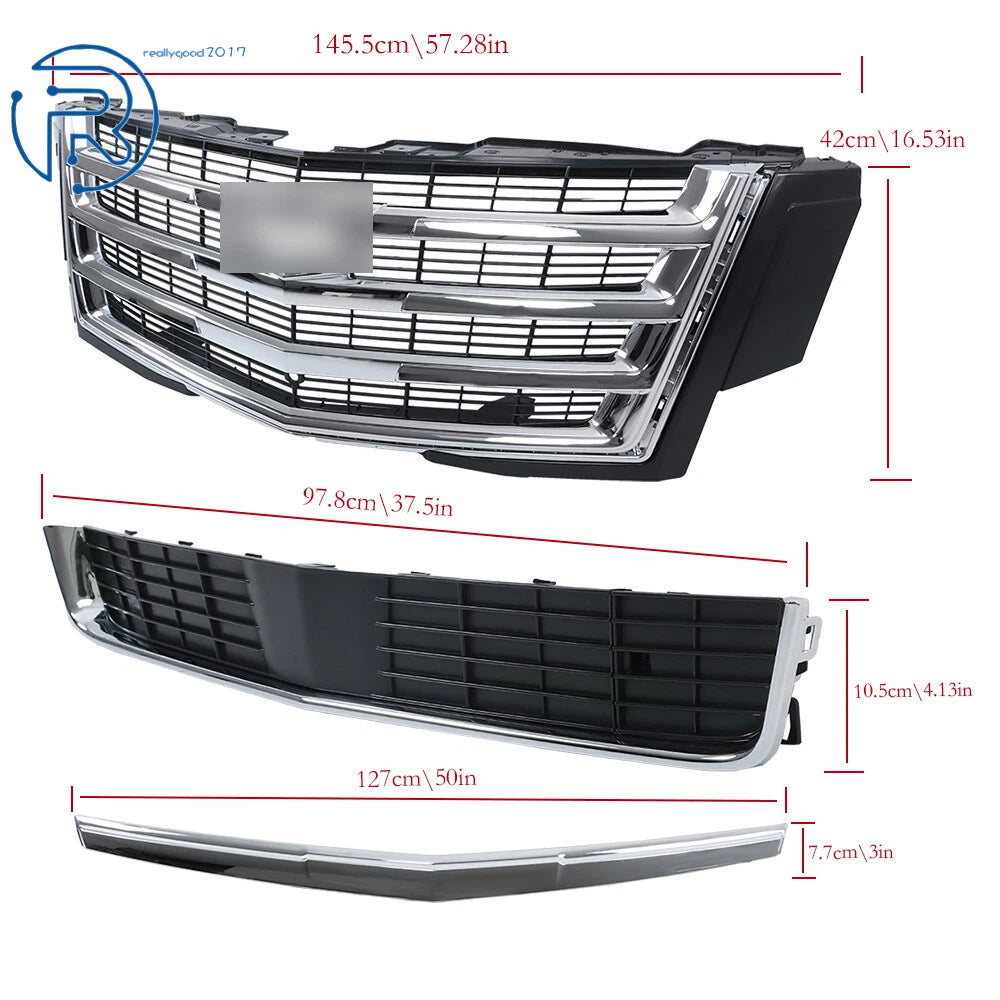 Front Upper Grille with Hood Molding Trim for Cadillac Escalade (2015-2020)