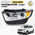Halogen Headlight for Ford Edge SE/SEL/Titanium (2015–2018) LH with Bulbs
