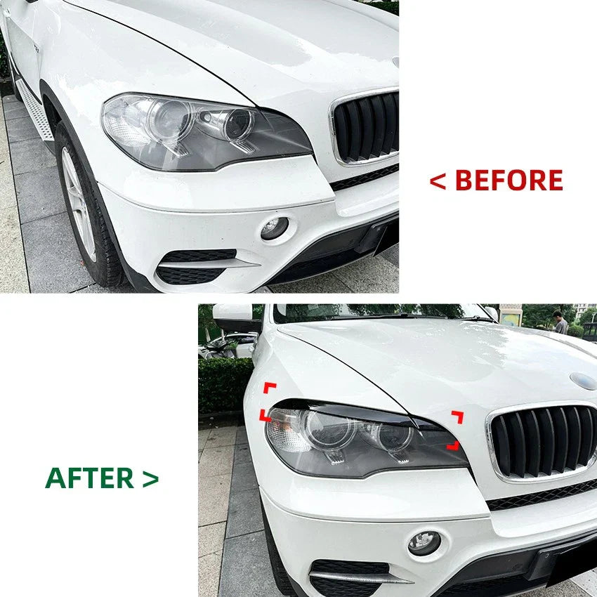 Gloss Black Headlight Eye Lid Eyebrow Trim Cover for BMW X5 E70 (2008–2013)