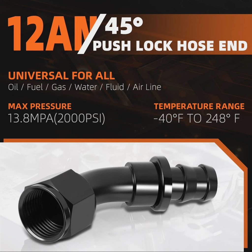 12AN to 3/4" Barb 45 Degree Push Lock Hose End Fitting (2000PSI)