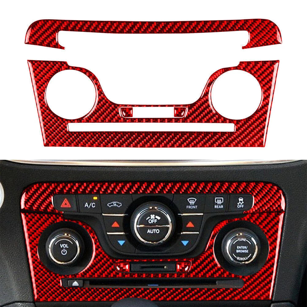 Red Carbon Fiber Interior Console CD AC Panel Cover Trim for Dodge Charger (2011–2014)