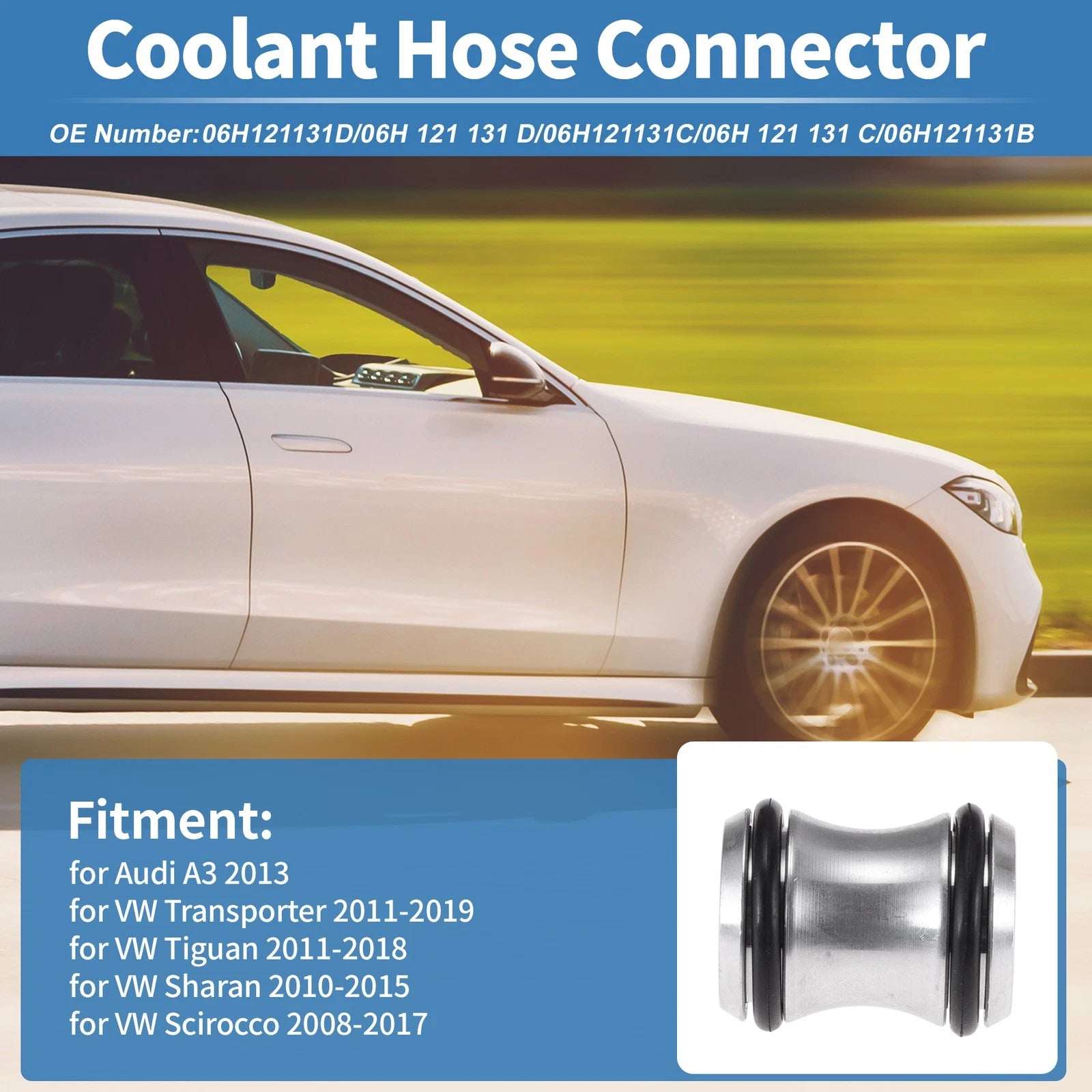 Engine Coolant Hose Connector for Audi A3 (2013) No. 06H121131D, Aluminum
