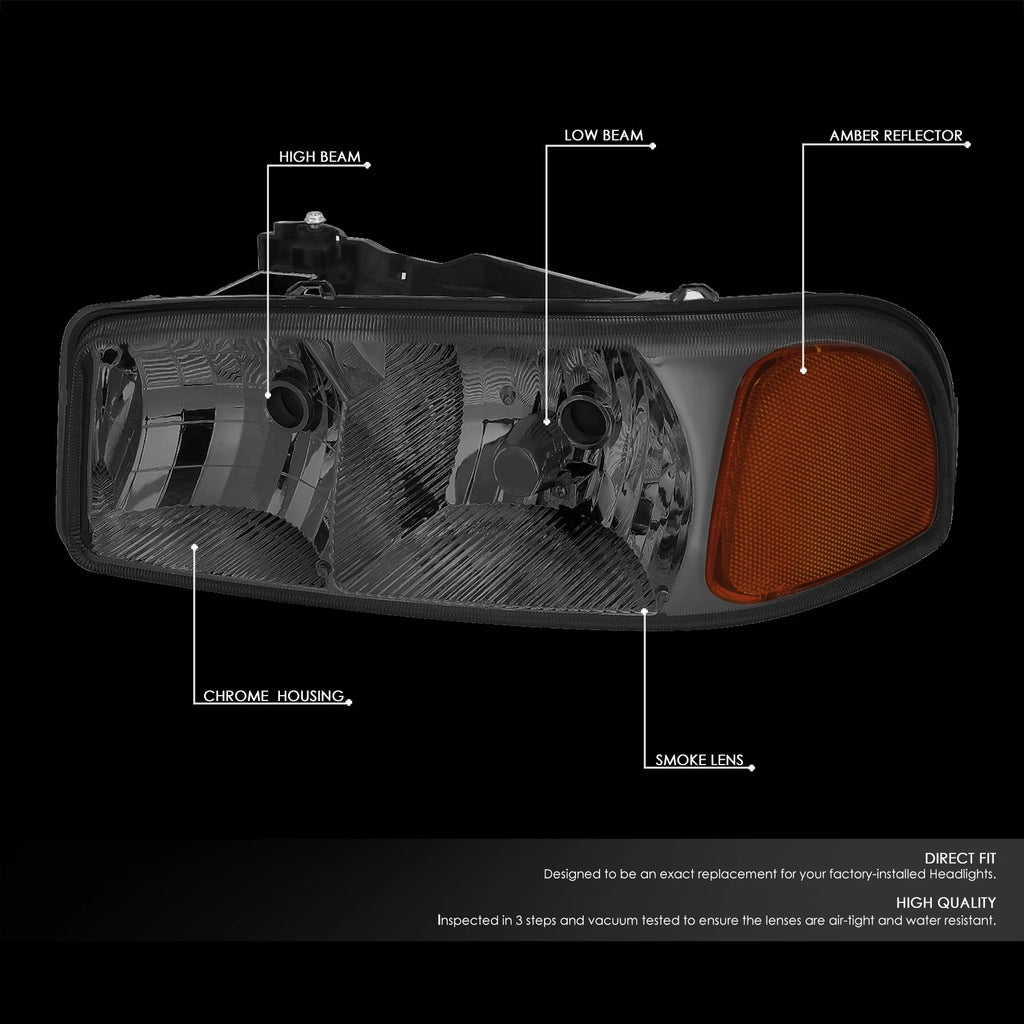 Smoked Amber Signal Headlights & Bumper Lamps for GMC Sierra (1999–2007)