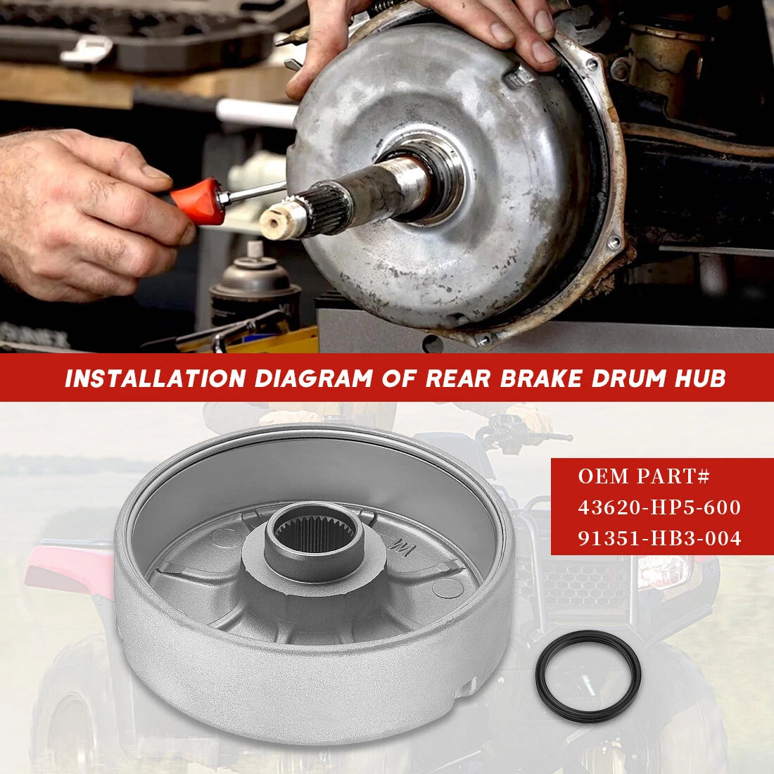 Rear Brake Drum Hub for Honda Rancher 420 TRX420FE/FM/FPE/FPM/TE/TM (2007–2013)