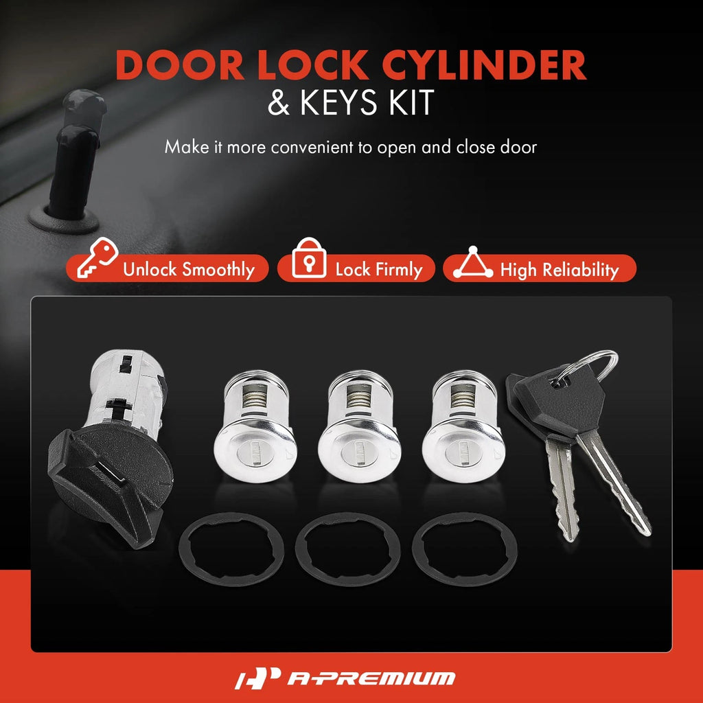 Set of 4 Ignition Door Lock Cylinders with 2 Keys for Jeep Wrangler TJ (1991–1995)