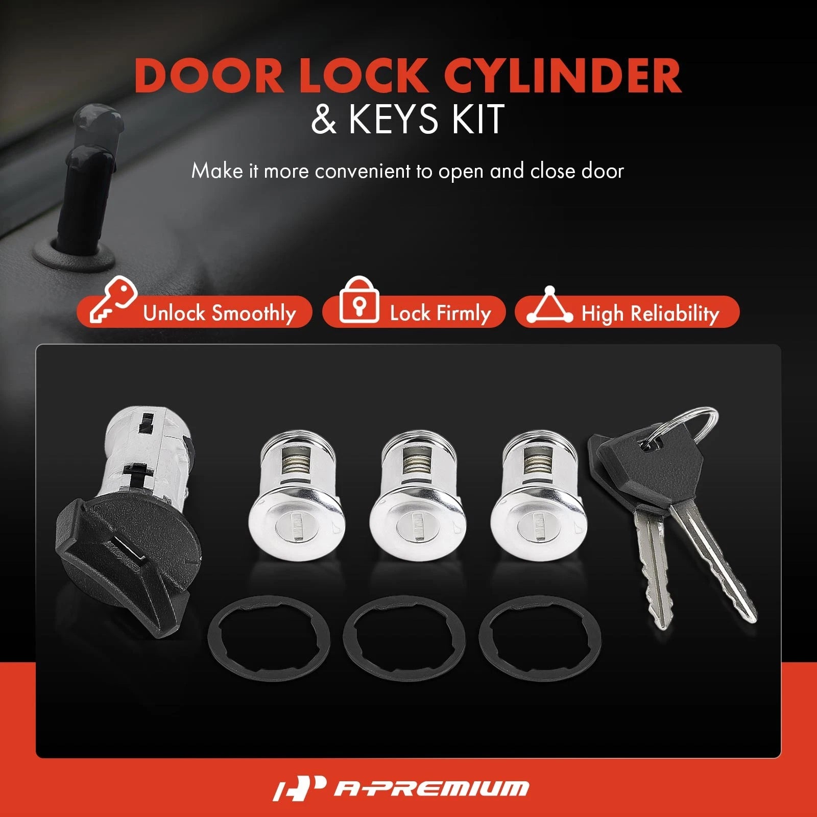 Set of 4 Ignition Door Lock Cylinders with 2 Keys for Jeep Wrangler TJ (1991–1995)