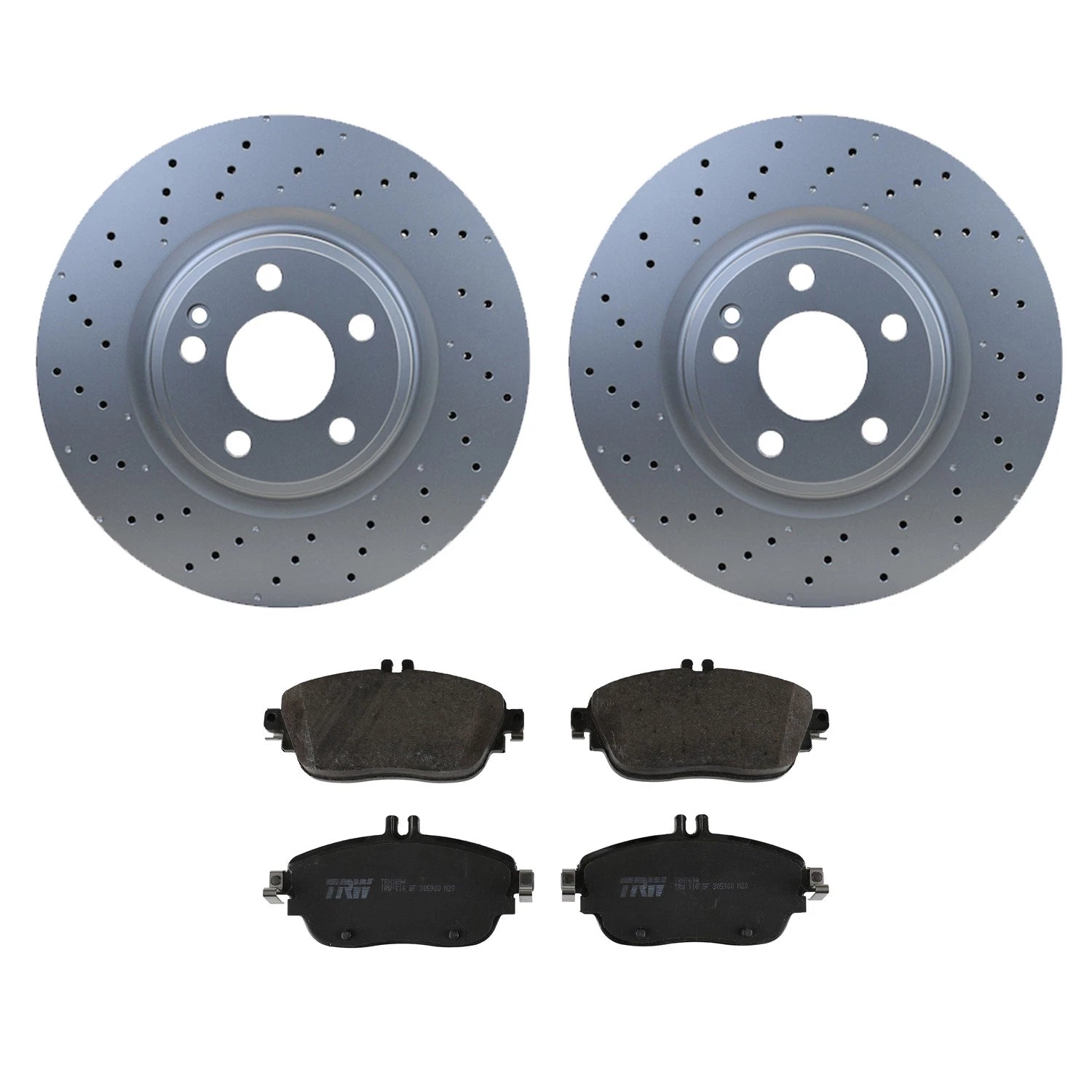 Hella Front Rotors & TRW Pro Low-Met Disc Brake Pads Kit for Benz CLA250 (2014–2019)