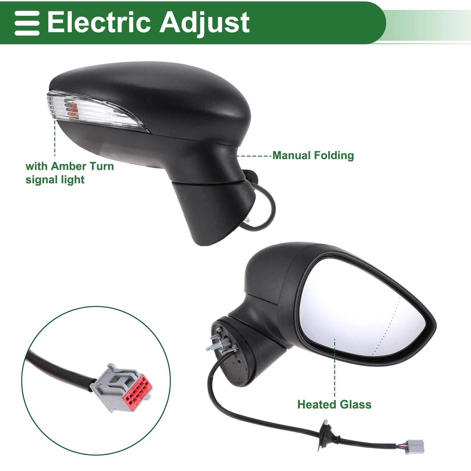 Right Side Door Mirror for Ford Fiesta Mk7 (2013–2019) Electric Adjust Black