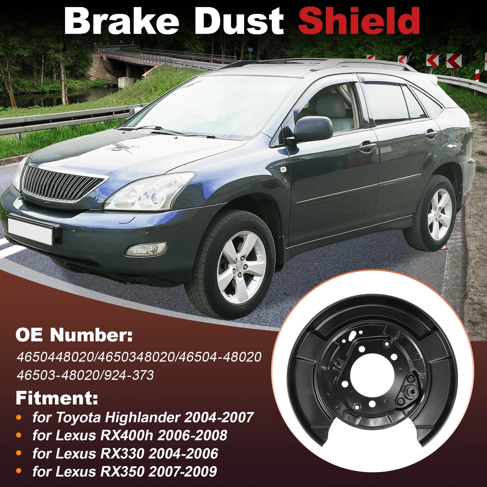 Rear Left Right Brake Dust Shield for Toyota Highlander, Lexus RX400h (2001–2007)