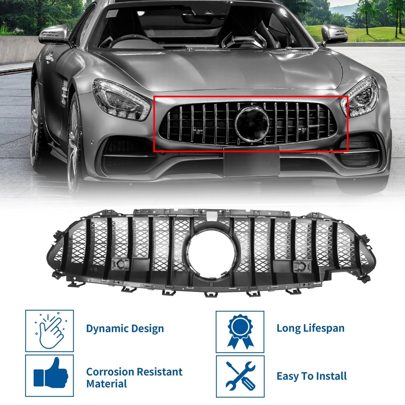 Front Upper Bumper Grille for Mercedes-Benz CLS450 (2019) Chrome Silver Tone