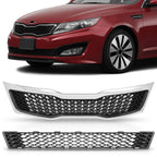 Set of 2 Front Grilles for Kia Optima (2011–2013) Black with Chrome