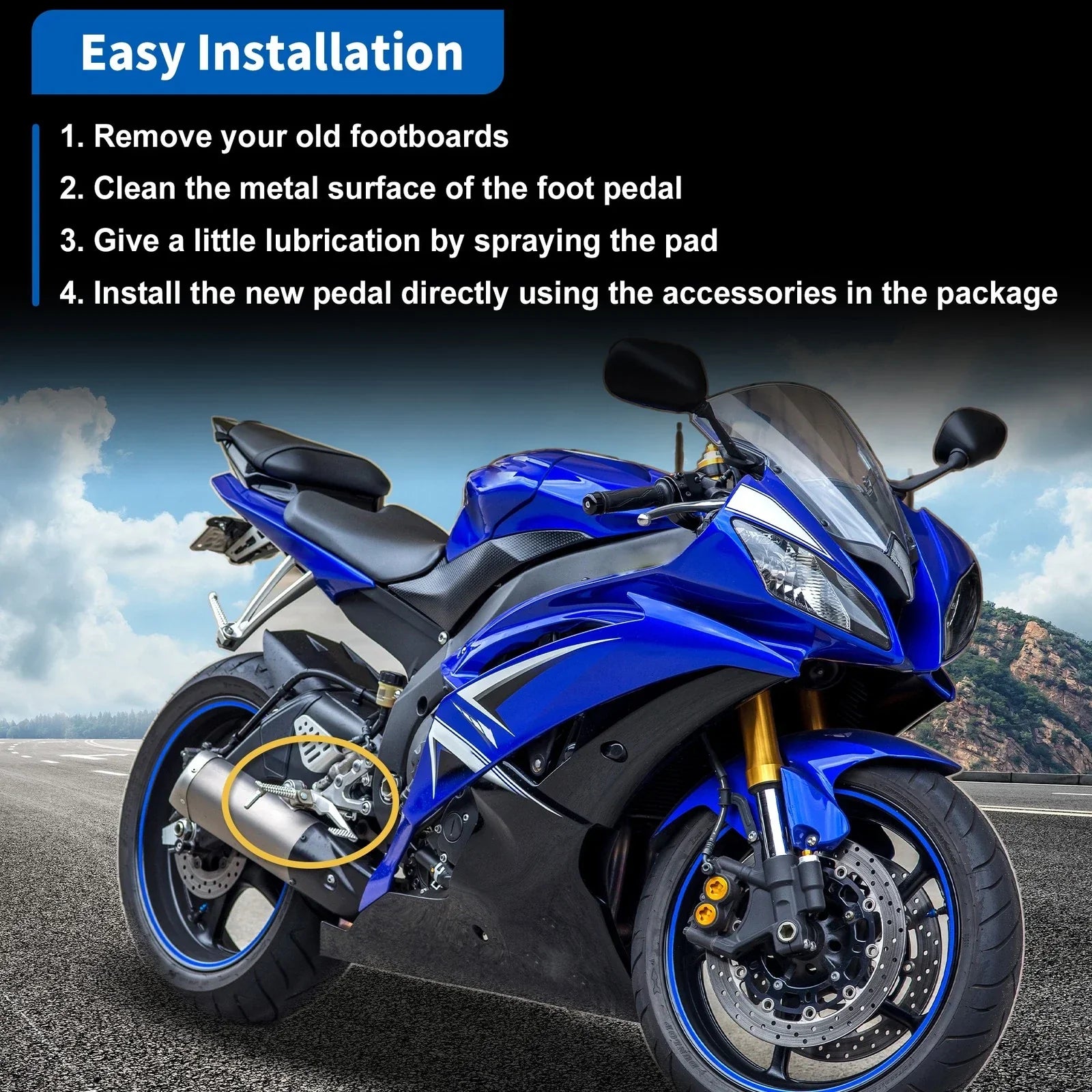 Universal Motorcycle Rear Foot Pedal for Honda, Suzuki, Kawasaki - 1 Pair