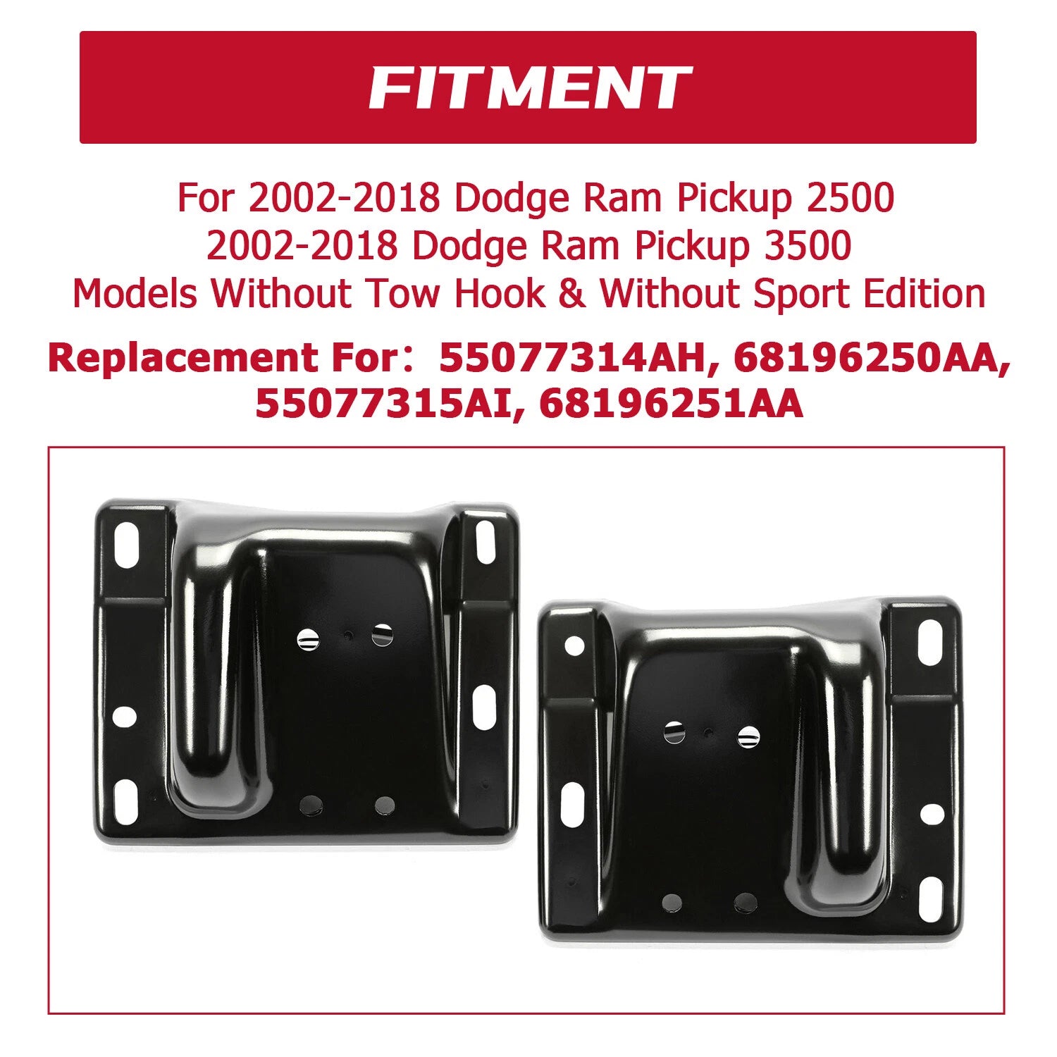 Set of 2 Front Bumper Brackets for Dodge Ram 2500 (2003-2010, 2011-2018)