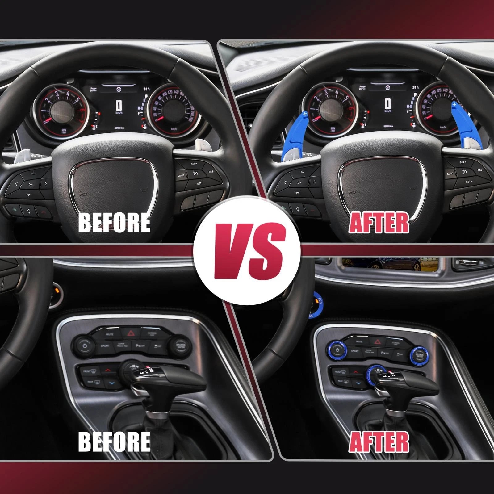 Set of 2 Steering Wheel Shift Paddle Extensions for Dodge Charger Challenger (2015–2023) - Blue