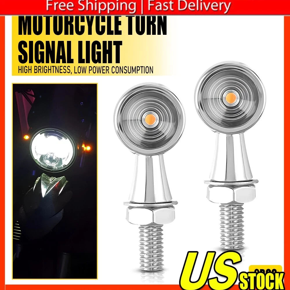 2X Chrome LED Turn Signal Lights for Harley Motorcycle
