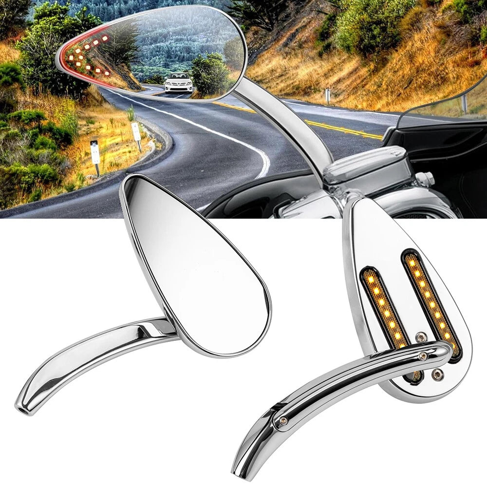 2X Chrome Rear View Side Mirrors with Amber LED Turn Signals (Universal)