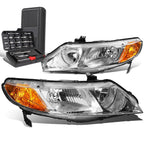 Pair of Chrome Amber Signal Headlight Lamps for Honda Civic Sedan (2006–2011)
