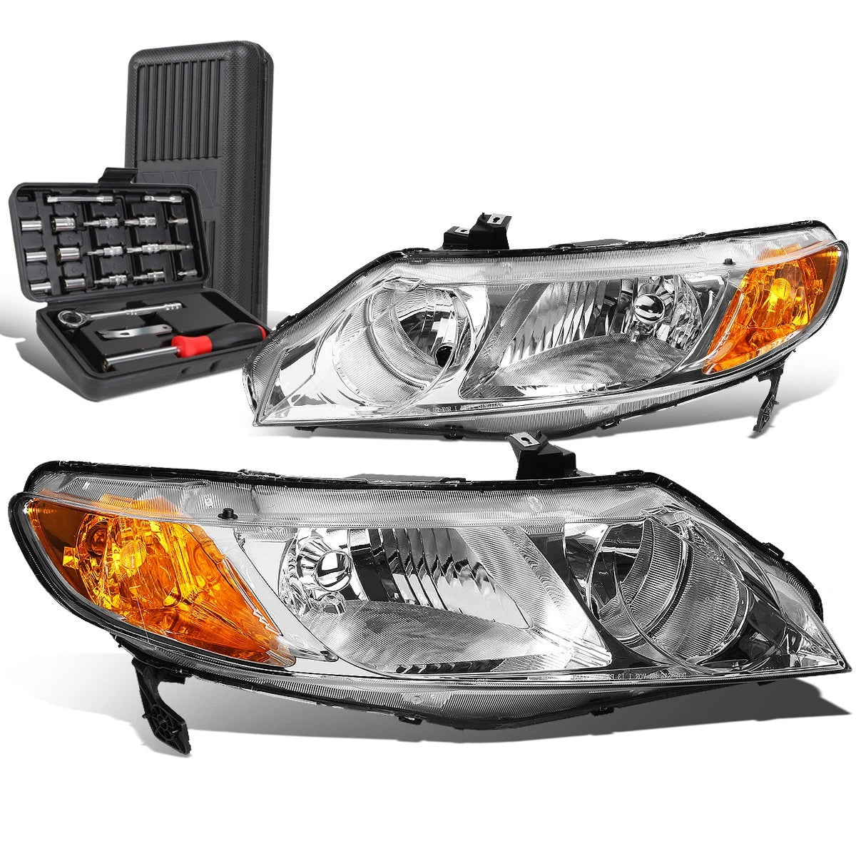 Pair of Chrome Amber Signal Headlight Lamps for Honda Civic Sedan (2006–2011)