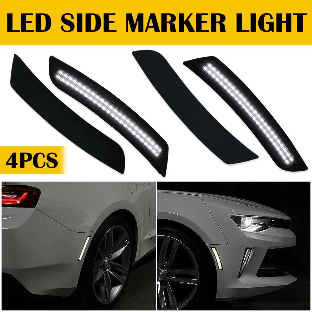 White LED Front & Rear Fender Lamp for Chevy Camaro (2016–2022) Chrome Side Marker Light