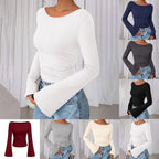 2X Women's Boat Neck Long Sleeve T-Shirt Casual Slim Fit Top
