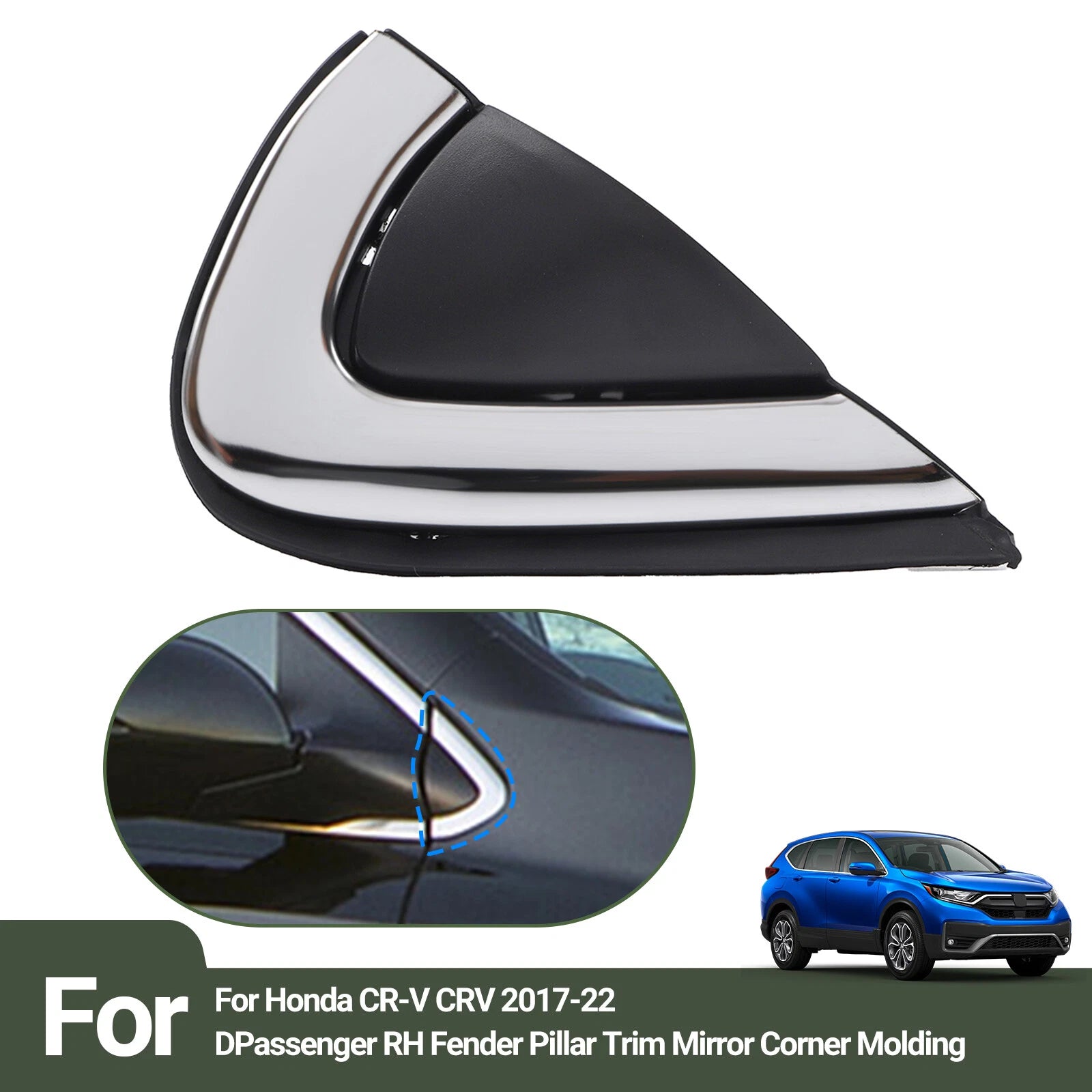 Right Passenger Mirror Side Corner Triangle Trim Fender for Honda CR-V (2017–2022)