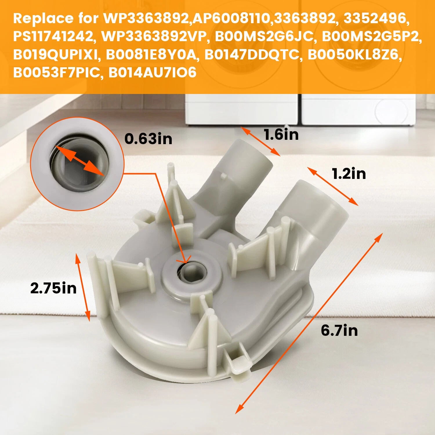 Washer Drain Pump for Whirlpool Kenmore KitchenAid (WP3363394, WP3363892)