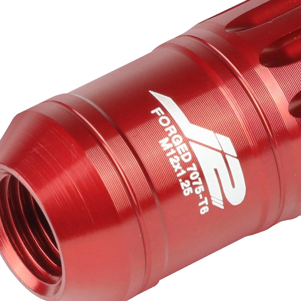 Set of 16 J2 7075 Forged Aluminum M12x1.25 Open-End Lug Nuts w/4 Lock+Key Red for
