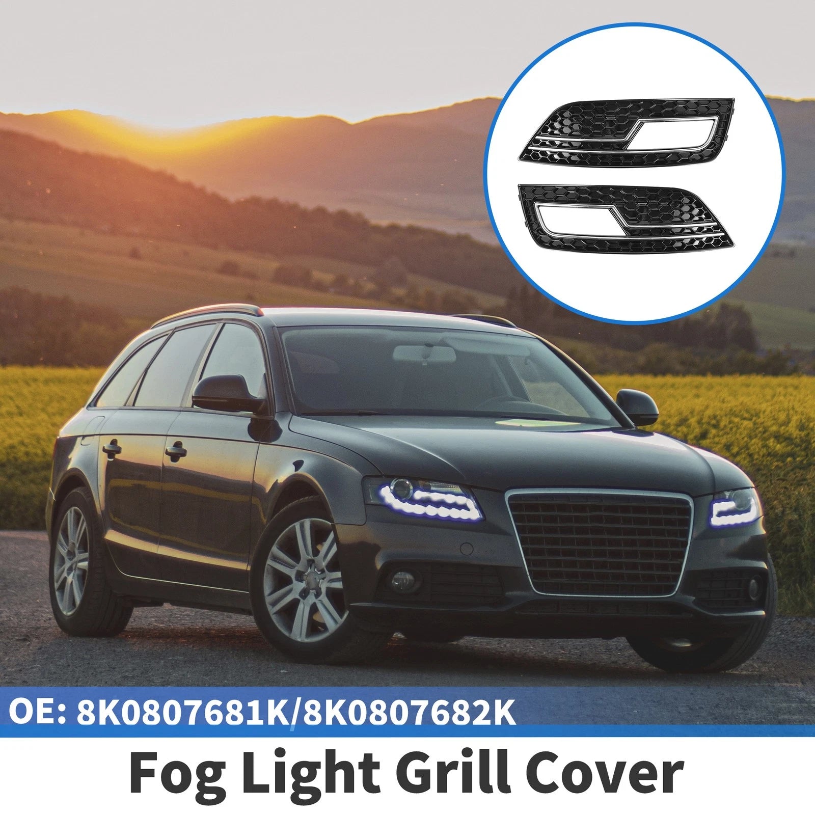 1 Pair Front Fog Light Grill for Audi A4L B9 S4 RS4 (2017–2023) No. 8K0807681K/8K0807682K