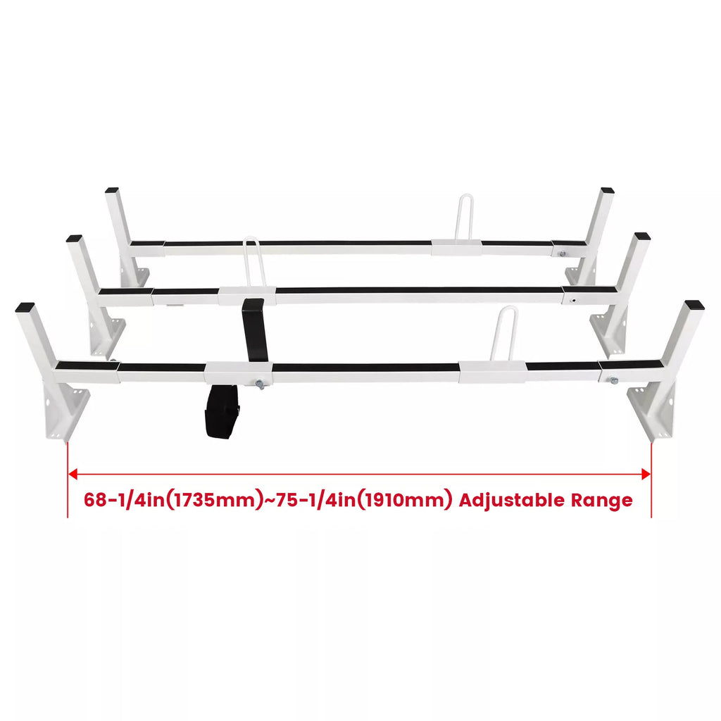 3X Adjustable Van Roof Ladder Rack 68"-75" for Chevy Ford GMC Express (2010–2023)