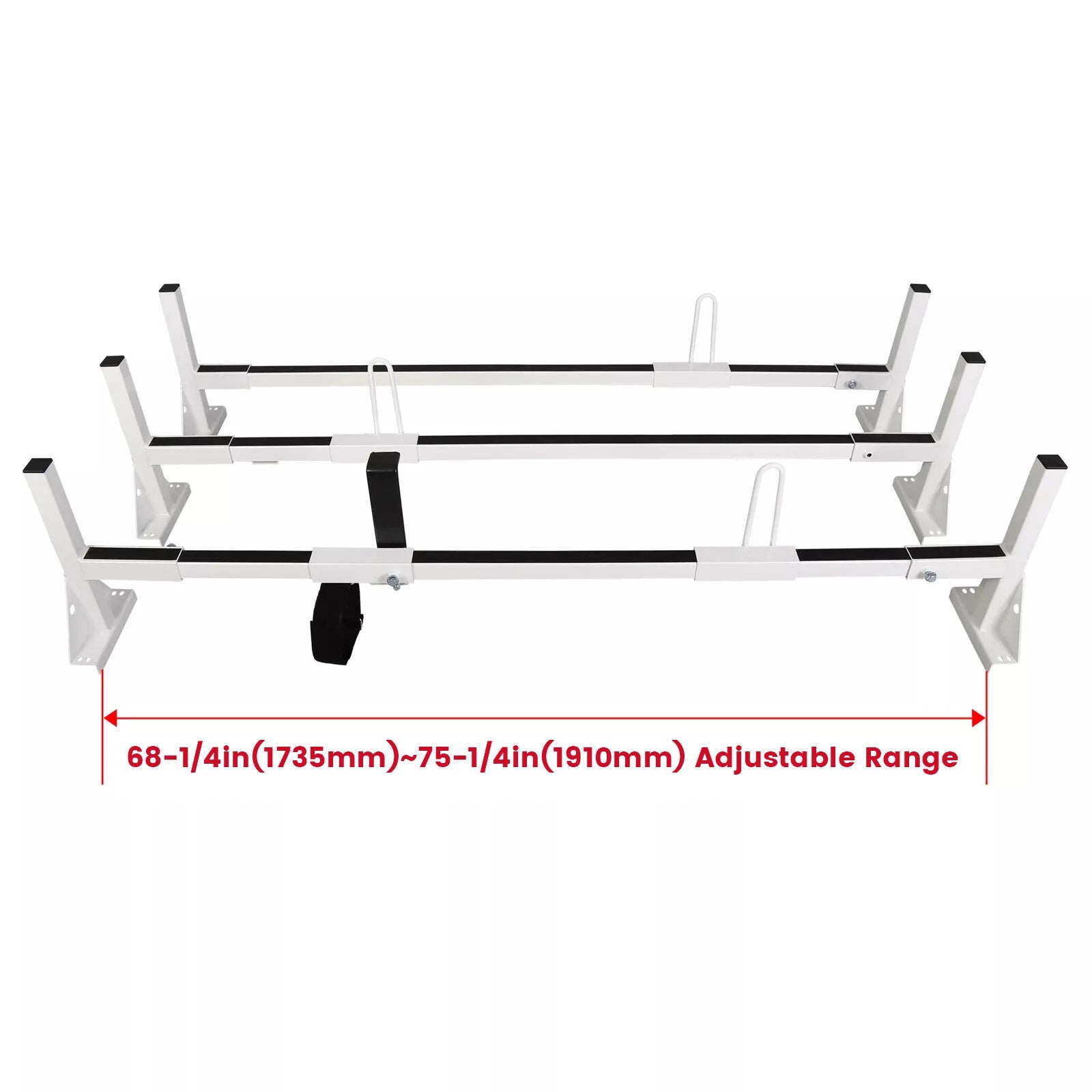 3X Adjustable Van Roof Ladder Rack 68"-75" for Chevy Ford GMC Express (2010–2023)