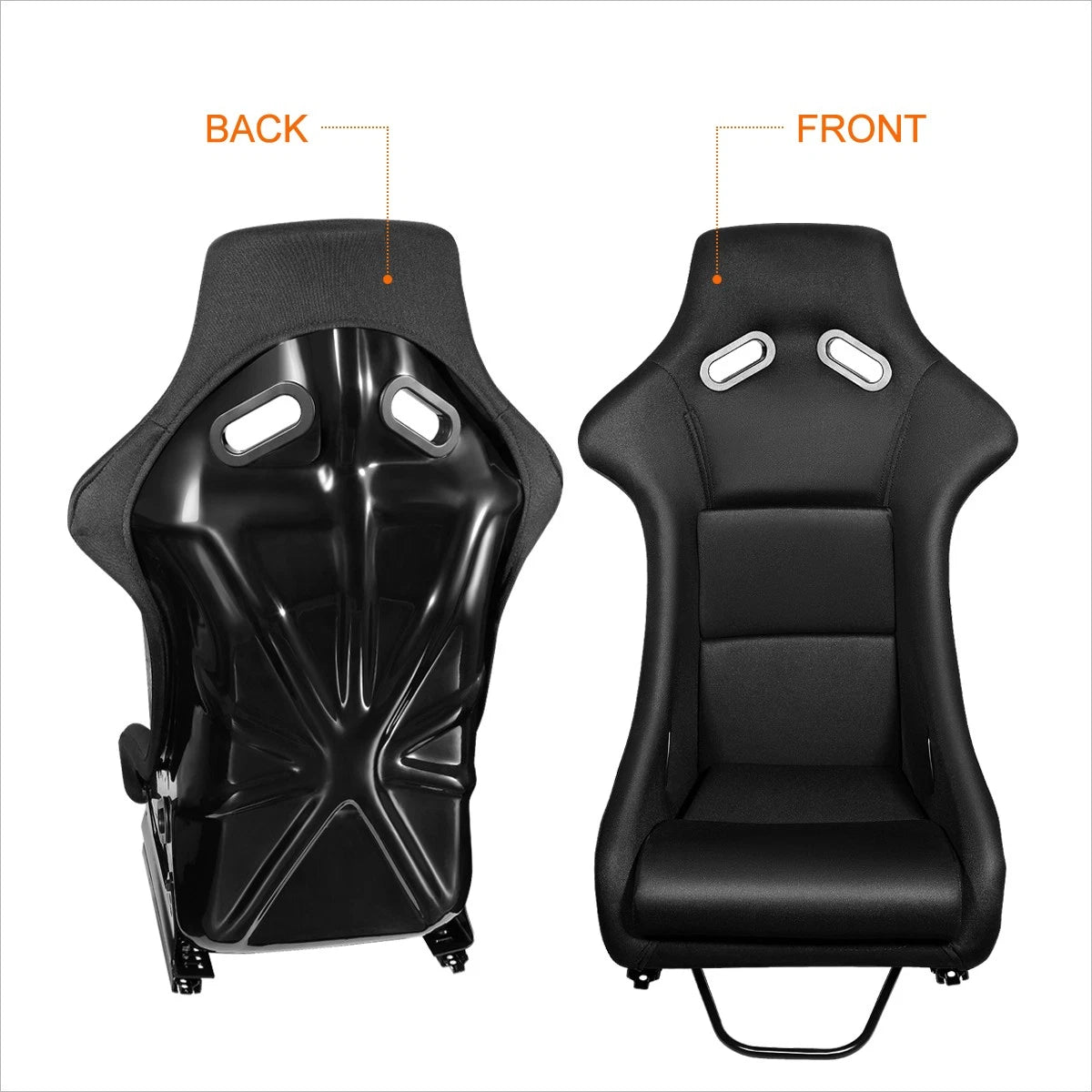 Racing Bucket Seats Set of 2 with Side Mount Brackets - Black