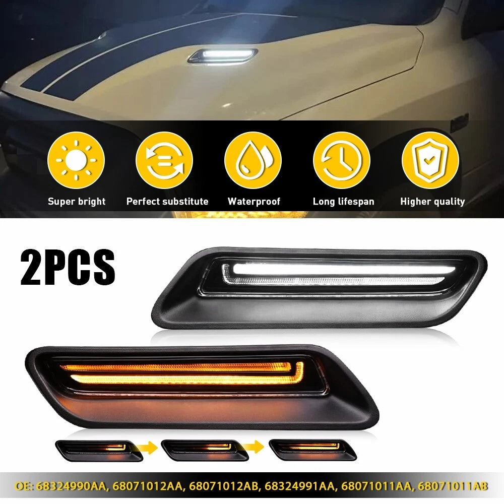 2X Sequential LED Hood Bezel Trim Signal Lights for Dodge Ram 1500 (2010–2022)