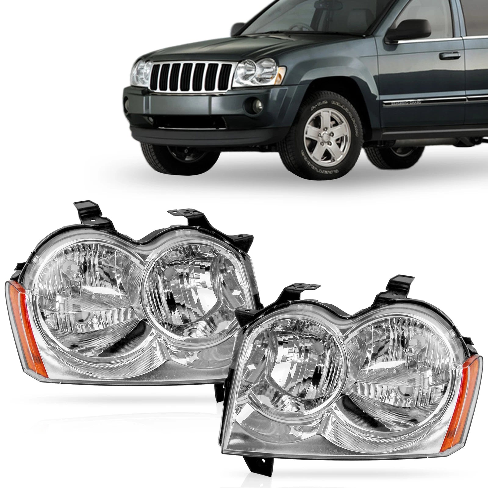 Set of 2 Headlights for Jeep Grand Cherokee (2005–2007)