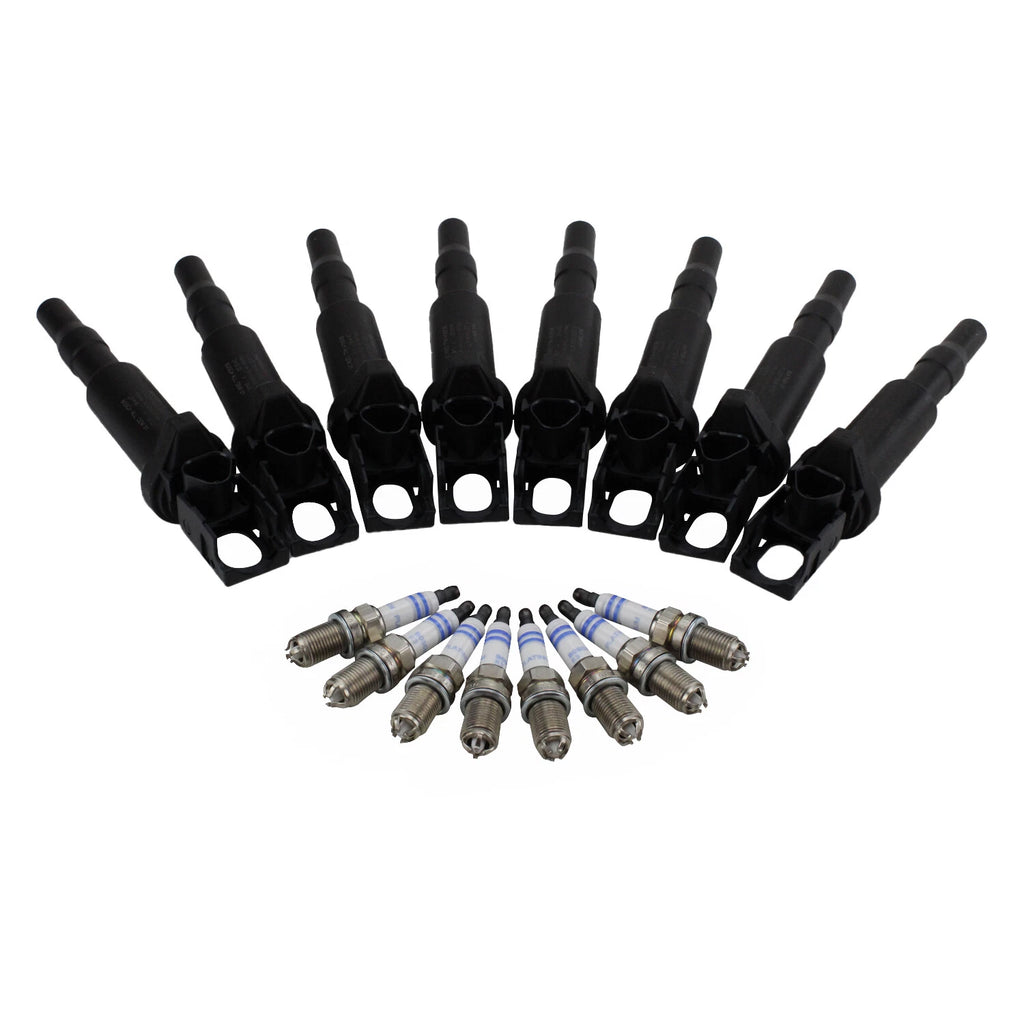 Set of 8 Ignition Coils & Spark Plugs for BMW E60 E65 (2001–2010)