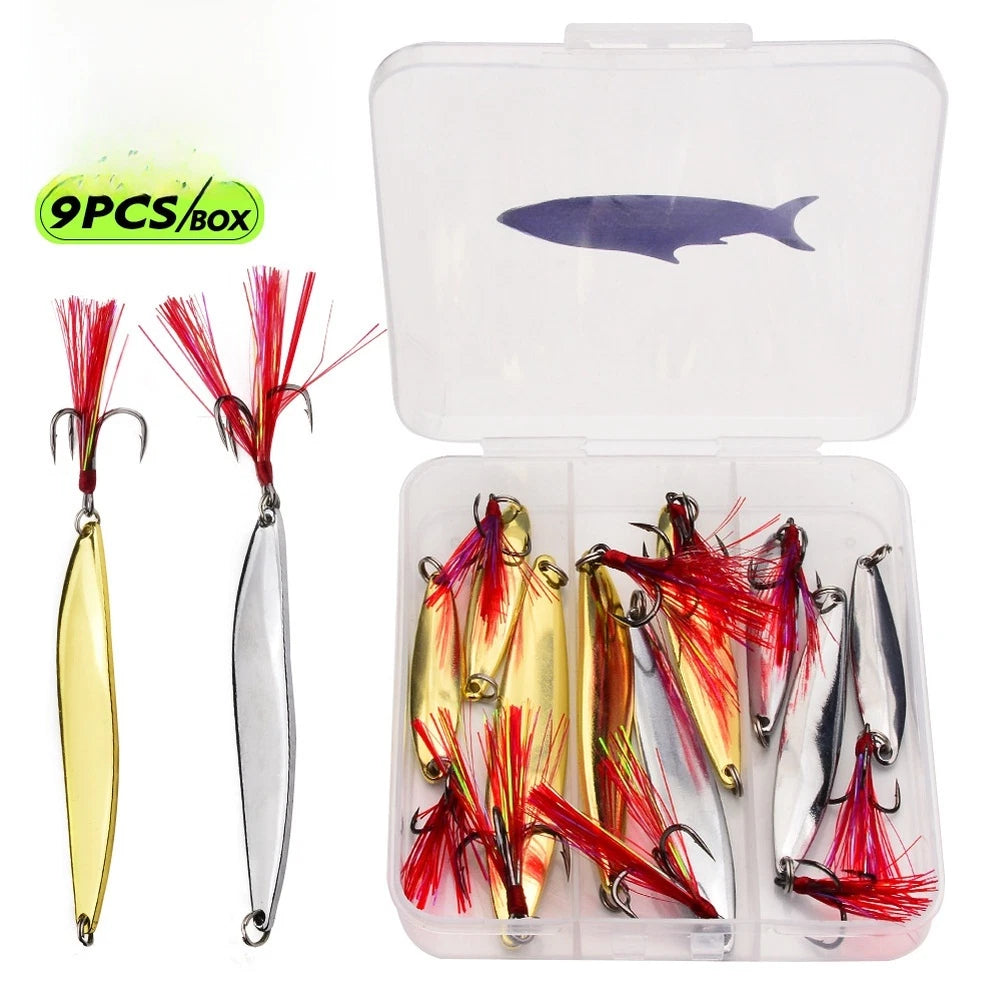 9PCS Metal Willow Leaf Fishing Lures Sinking Bait for Freshwater Bass