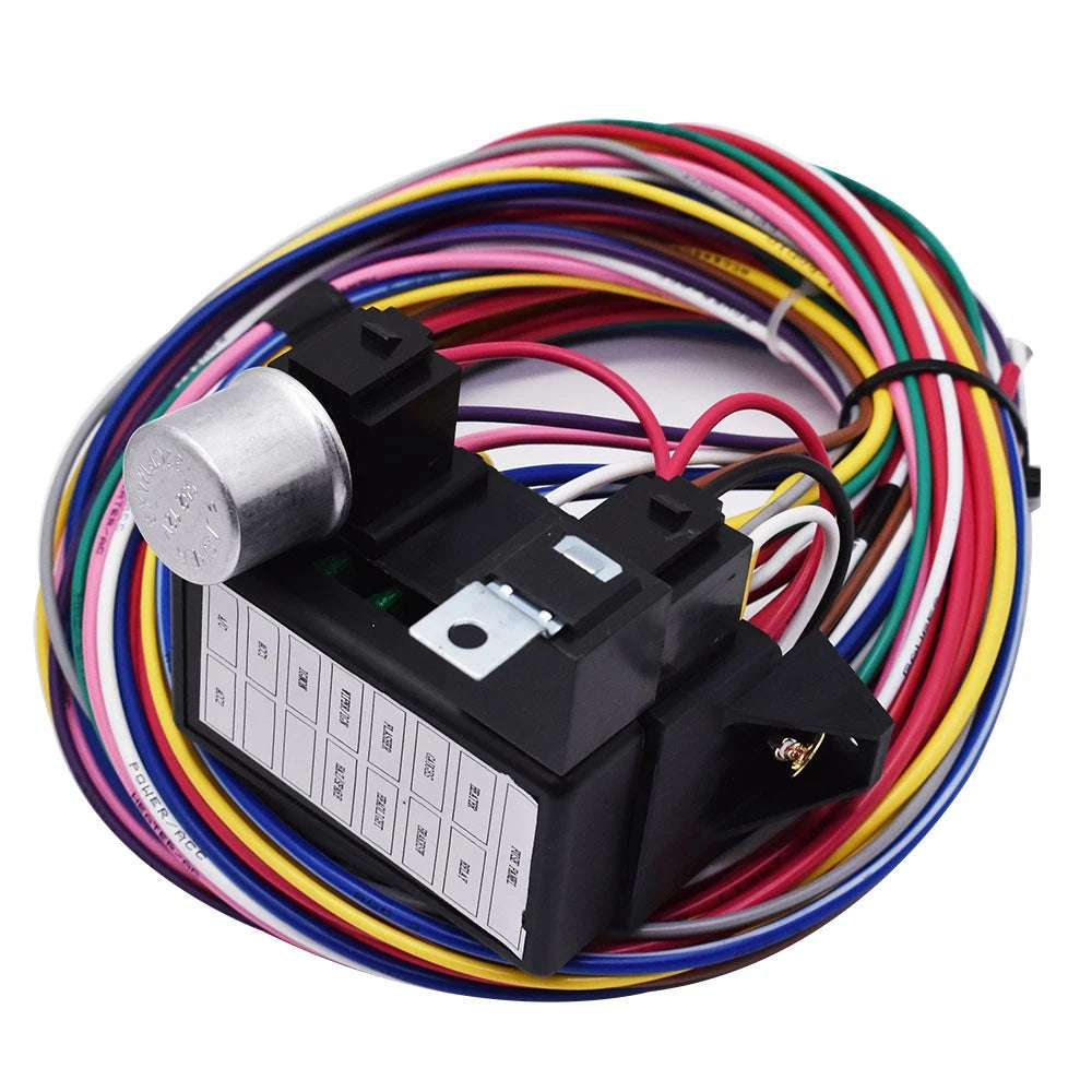 12 Circuit Universal Wire Harness for Street Hot Rat Muscle Car (14 Fuse, 12V)